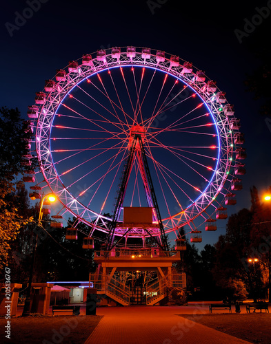 Amusement park at night - big ferris wheel with illumination