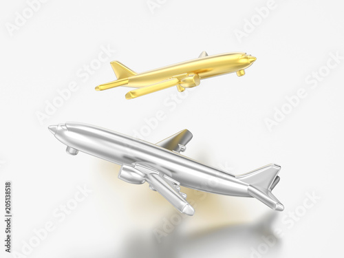 3D illustration two silver and gold airplanes