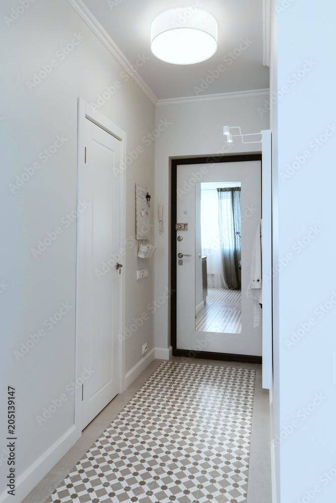 Simple entryway with blue walls and decorations, scandinavian apartment style Simple entryway with blue walls and decorations, scandinavian apartment style