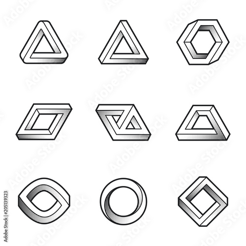Set of impossible shapes. Web design elements. Optical Illusion. Line design. Vector illustration EPS 10