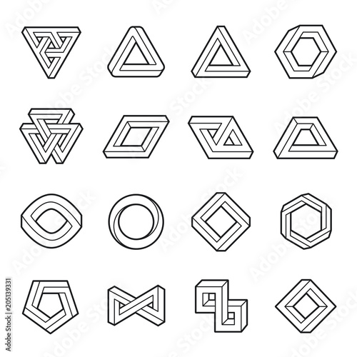 Set of impossible shapes. Web design elements. Optical Illusion. Line design. Vector illustration EPS 10