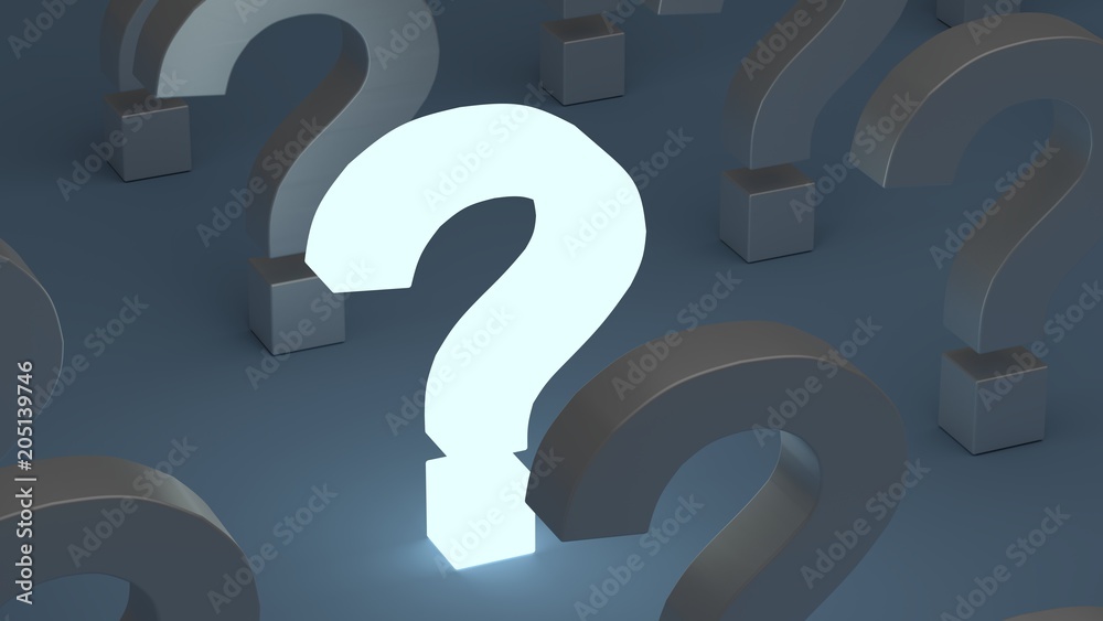 Glowing question mark on blue/grey background Glowing question mark on blue/grey background