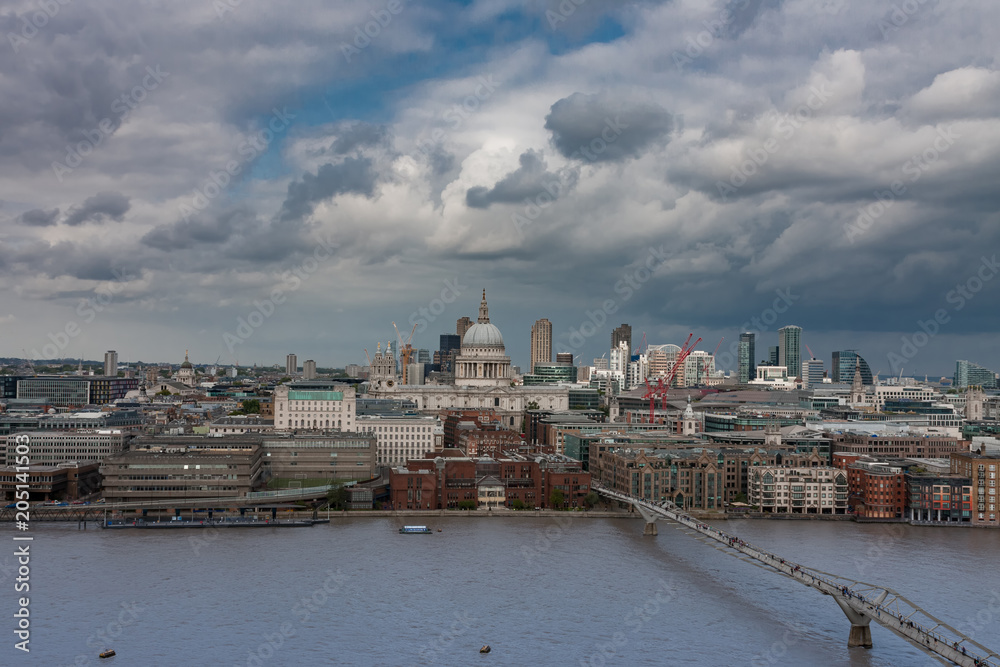 Obraz premium Aerial view of north bank of the river Thames in London