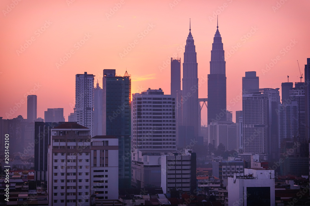 Beautiful sunrise landscape of aerial Kuala Lumpur skyline, Malaysia
