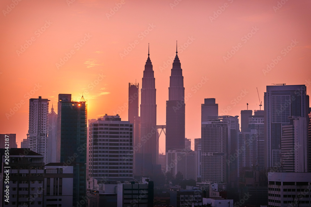 Beautiful sunrise landscape of aerial Kuala Lumpur skyline, Malaysia