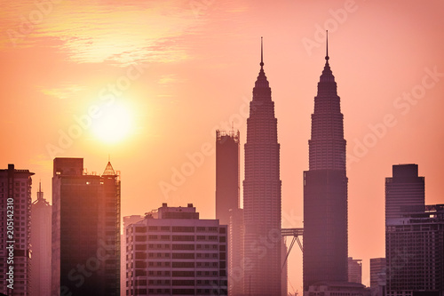 Beautiful sunrise landscape of aerial Kuala Lumpur skyline, Malaysia
