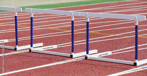 The hurdles stand on the track