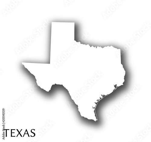 Texas map with shadow. 