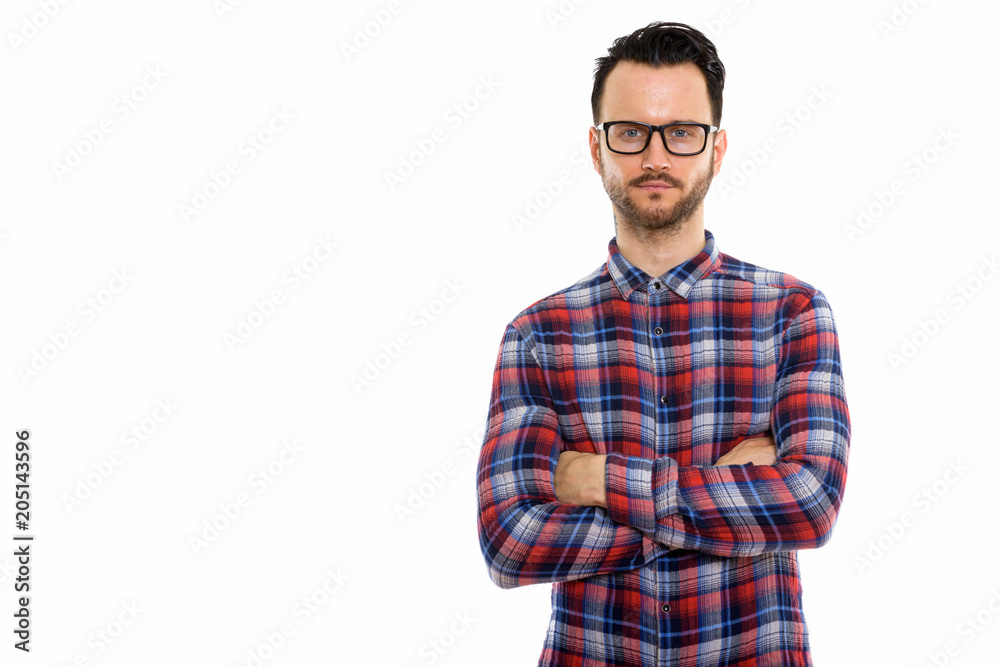 Young handsome bearded man construction worker Young handsome bearded man construction worker