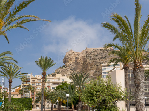 the castle of Santa Barbara seen from the center of Alicante, Costa Blanca Spain © gpriccardi