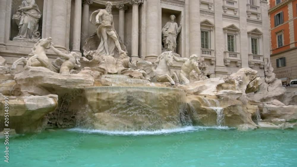 Fountain di Trevi in Rome, Italy. Slow Motion, Left corner Fountain di Trevi in Rome, Italy. Slow Motion, Left corner