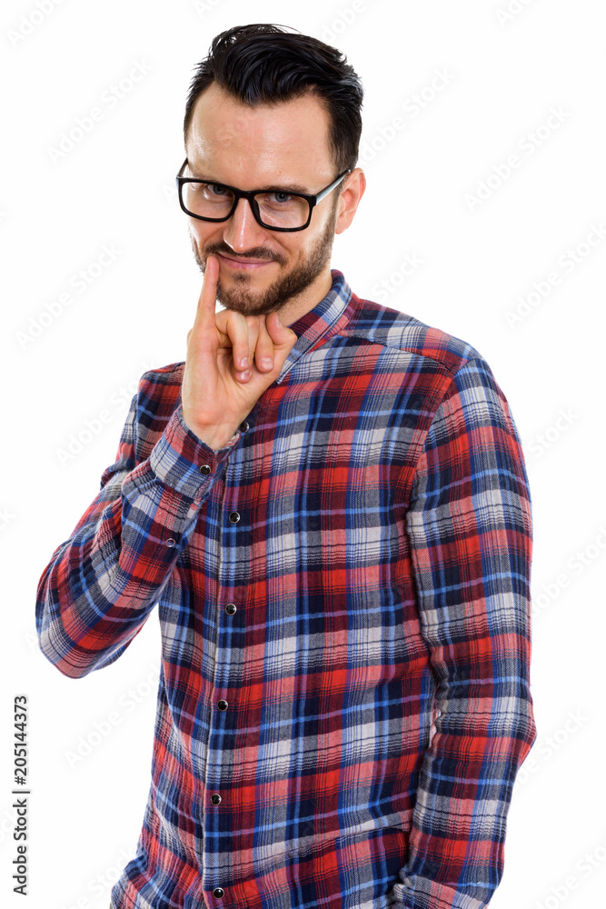 Young handsome bearded man construction worker Young handsome bearded man construction worker