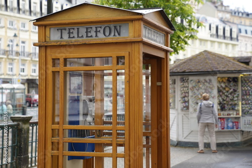 Phone booth made out of wood in Carlsbad (Karlovy Vary), Czech Republic