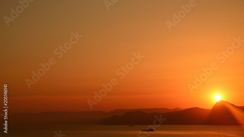 Picturesque seascape  golden sunset over the sea