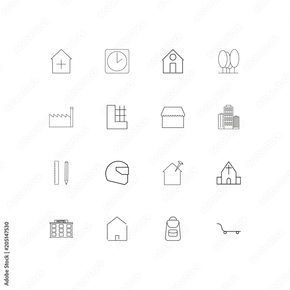 Buildings And Constructions linear thin icons set. Outlined simple vector icons Buildings And Constructions linear thin icons set. Outlined simple vector icons