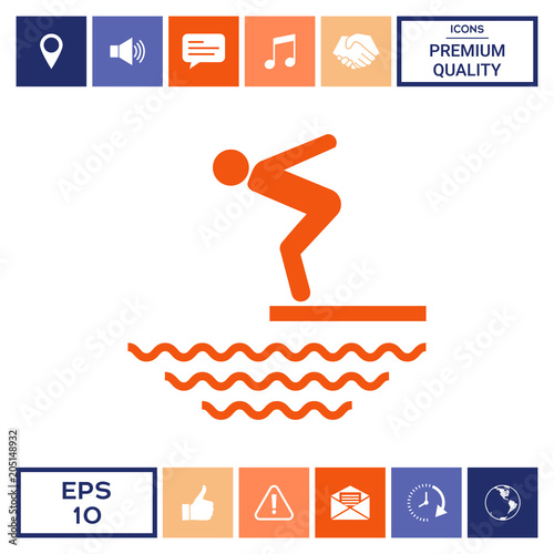 Swimmer on a springboard, Jumping into the water - icon