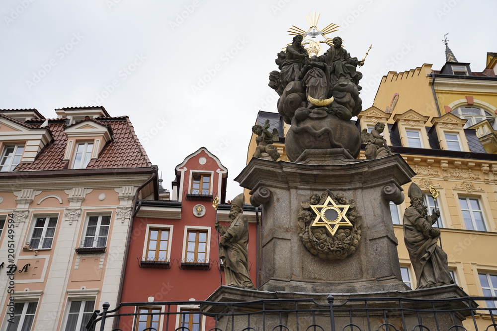 Holy Trinity Column - Jewish memorial in Carlsbad (Karlovy Vary), Czech  Republic at night Stock Photo | Adobe Stock