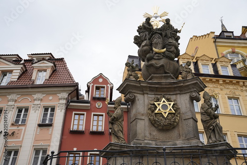 Holy Trinity Column - Jewish memorial in Carlsbad (Karlovy Vary), Czech Republic at night 