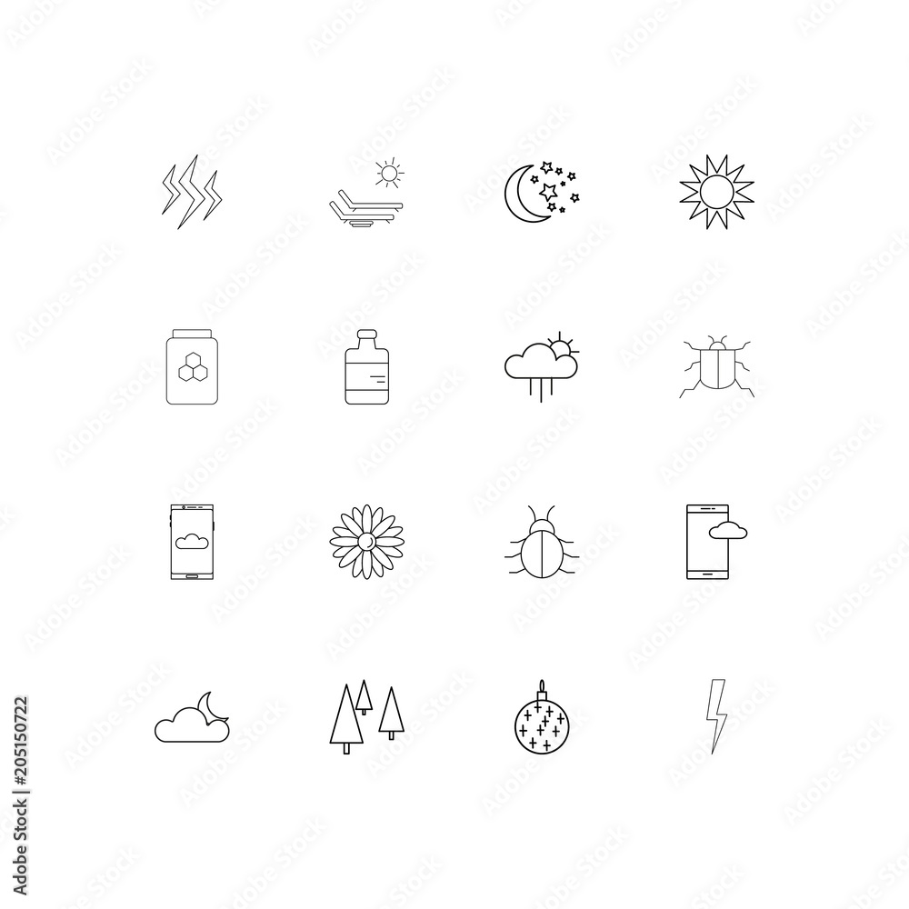 Nature linear thin icons set. Outlined simple vector icons