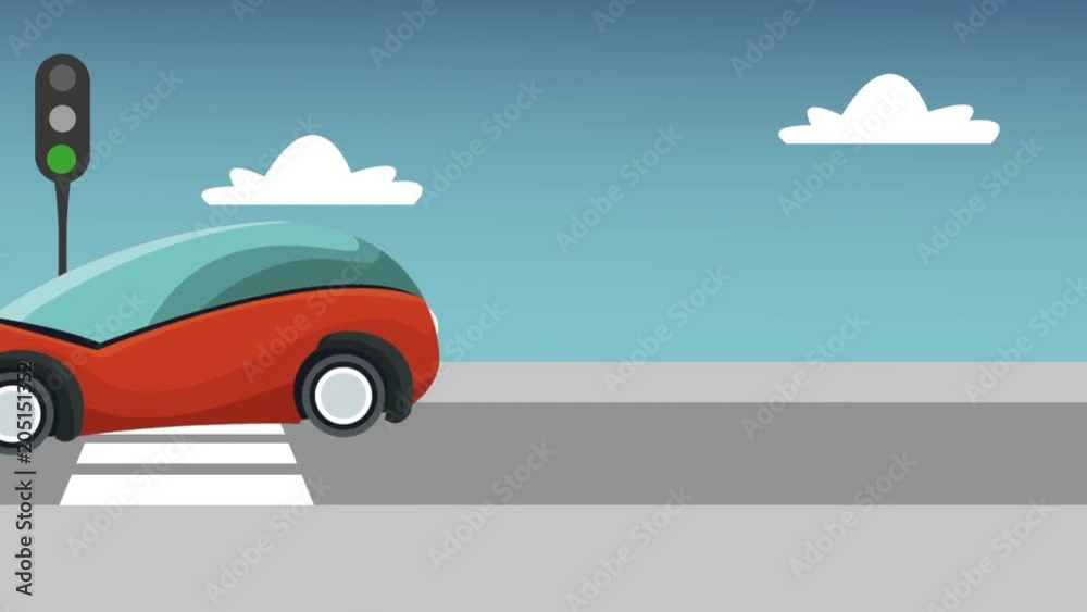 Futuristic car stops front traffic light at city High Definition animation colorful scenes Futuristic car stops front traffic light at city High Definition animation colorful scenes