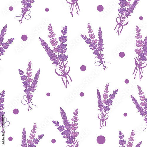 Purple lavender bouquets vector seamless pattern. Beautiful violet lavender retro background. Elegant fabric on light background Surface pattern design.