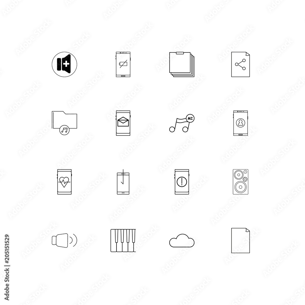 Music linear thin icons set. Outlined simple vector icons