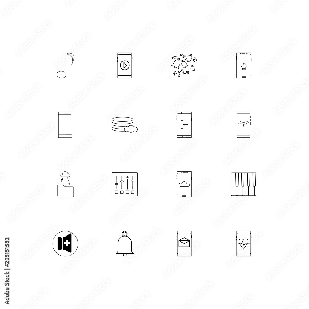 Music linear thin icons set. Outlined simple vector icons