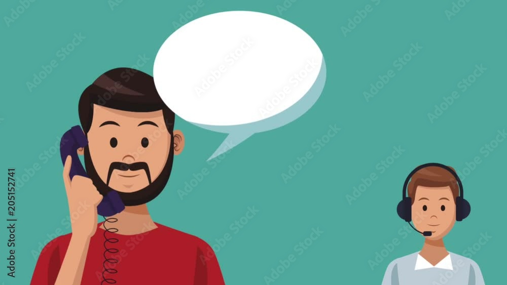 Man calling to call center with telephone High Definition colorful animations scenes