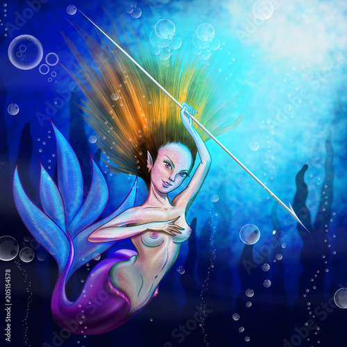 Siren hunting in the sea