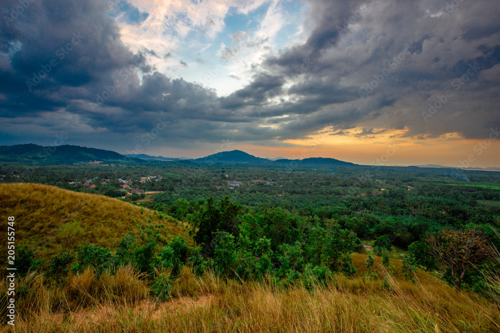 Fototapeta premium Beautiful Aerial view of Bald mountain or Grass Mountain is locally known as Khao Hua Lon or Phu Khao Ya, Ranong, Thailand