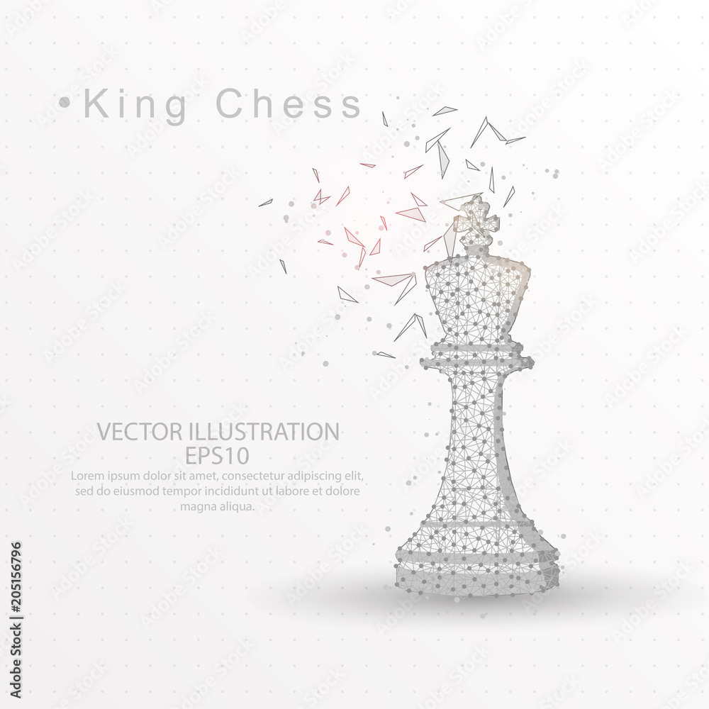 Fototapeta premium King chess digitally drawn low poly wire frame on white background.
