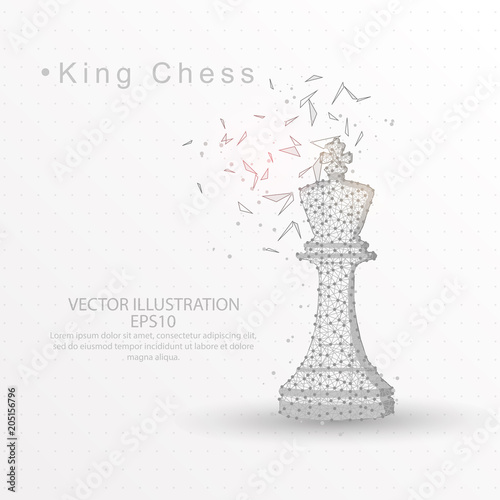 King chess digitally drawn low poly wire frame on white background.