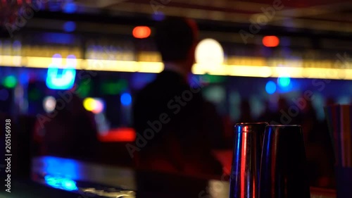 Wallpaper Mural Man drinking whiskey and dancing at bar counter, relaxation on Friday night Torontodigital.ca