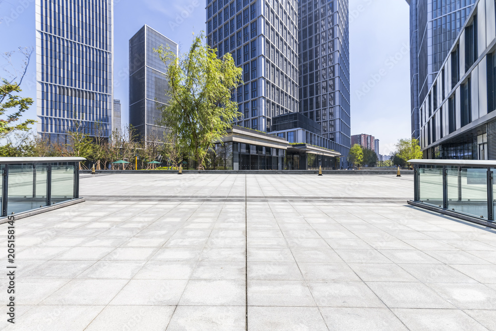 Empty floor with modern business office building Empty floor with modern business office building
