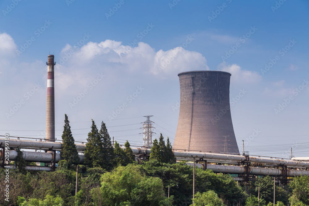 large steel factory,cooling tower at an industrial enterprise, north china