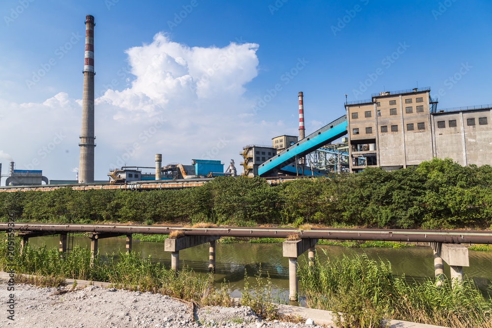 large steel factory,cooling tower at an industrial enterprise, north china