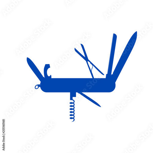 Silhouette of multifunctional knife in blue design