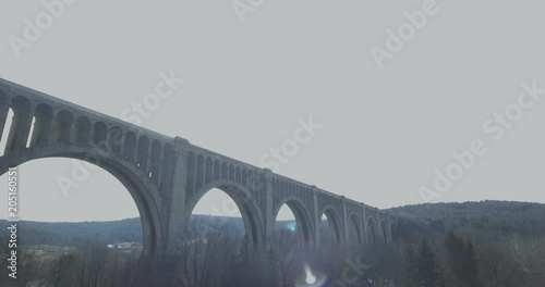 Aerial view of Tunkhannock Viaduct in Pennsylvania with lens flare photo