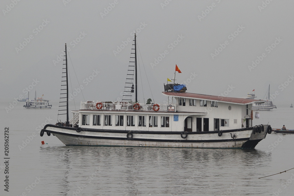 Tourist ferry boat in Halong Bay, the Unesco world heritage site in Vietnem.