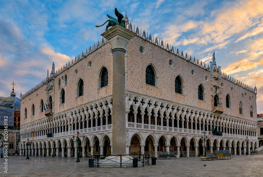 Doge's Palace at St. Mark's Square in Venice Italy at sunrise