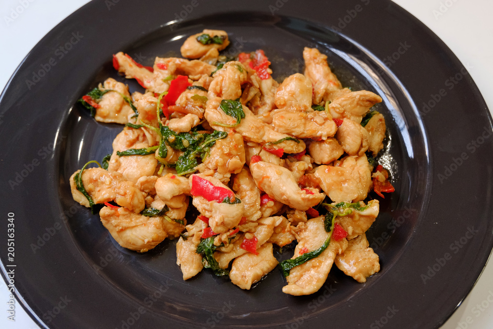 Spicy Chicken with basil and asian ingredient in Thai style Spicy Chicken with basil and asian ingredient in Thai style