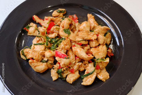 Spicy Chicken with basil and asian ingredient in Thai style