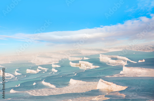 Natural travertine pools and terraces in Pamukkale. Cotton castle in southwestern Turkey,