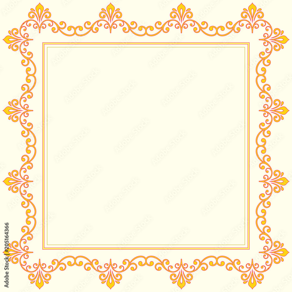 Oriental frame with arabesques and floral pattern. Fine greeting card