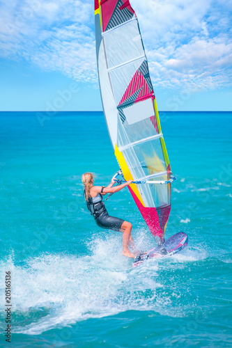Female windsurfer in the sea - Cesme , izmir