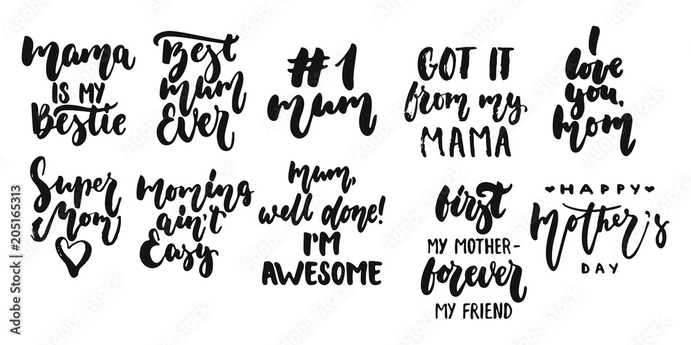 Hand drawn seasons set of lettering phrase about Mothers Day isolated on the white background. Fun brush ink vector illustration for banners, greeting card, photo overlays.