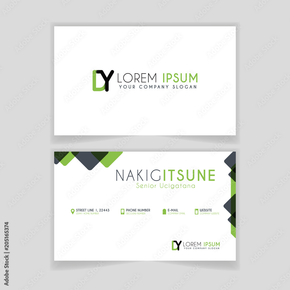 Fototapeta premium Simple Business Card with initial letter DY rounded edges with green accents as decoration.