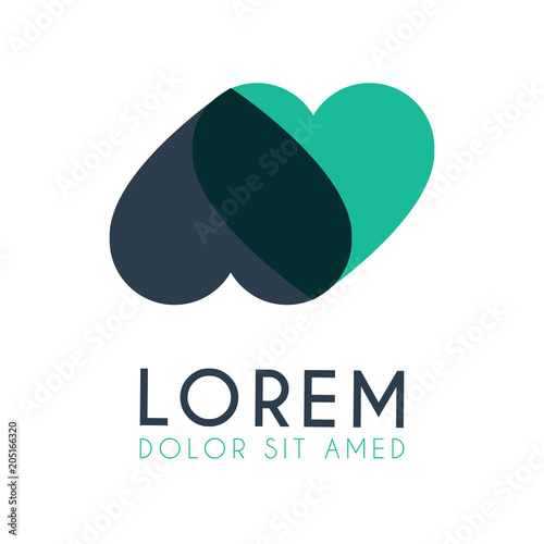 Logo two hearts are parallel and mutually green and blue