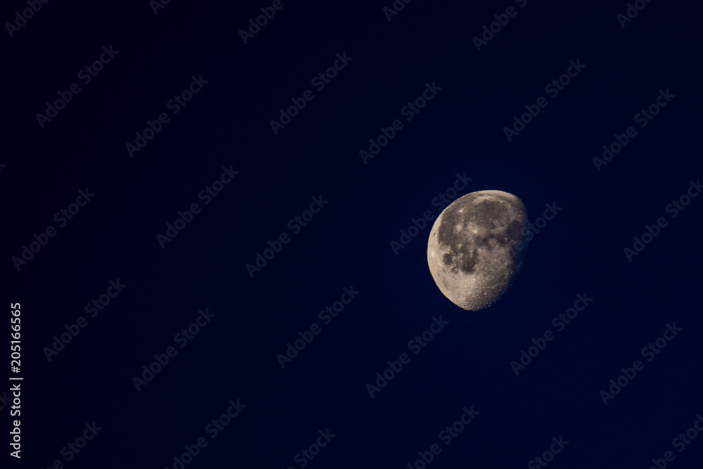 Fototapeta premium Real waning gibbous moon at northern hemisphere in the early morning. Rough surface of the moon