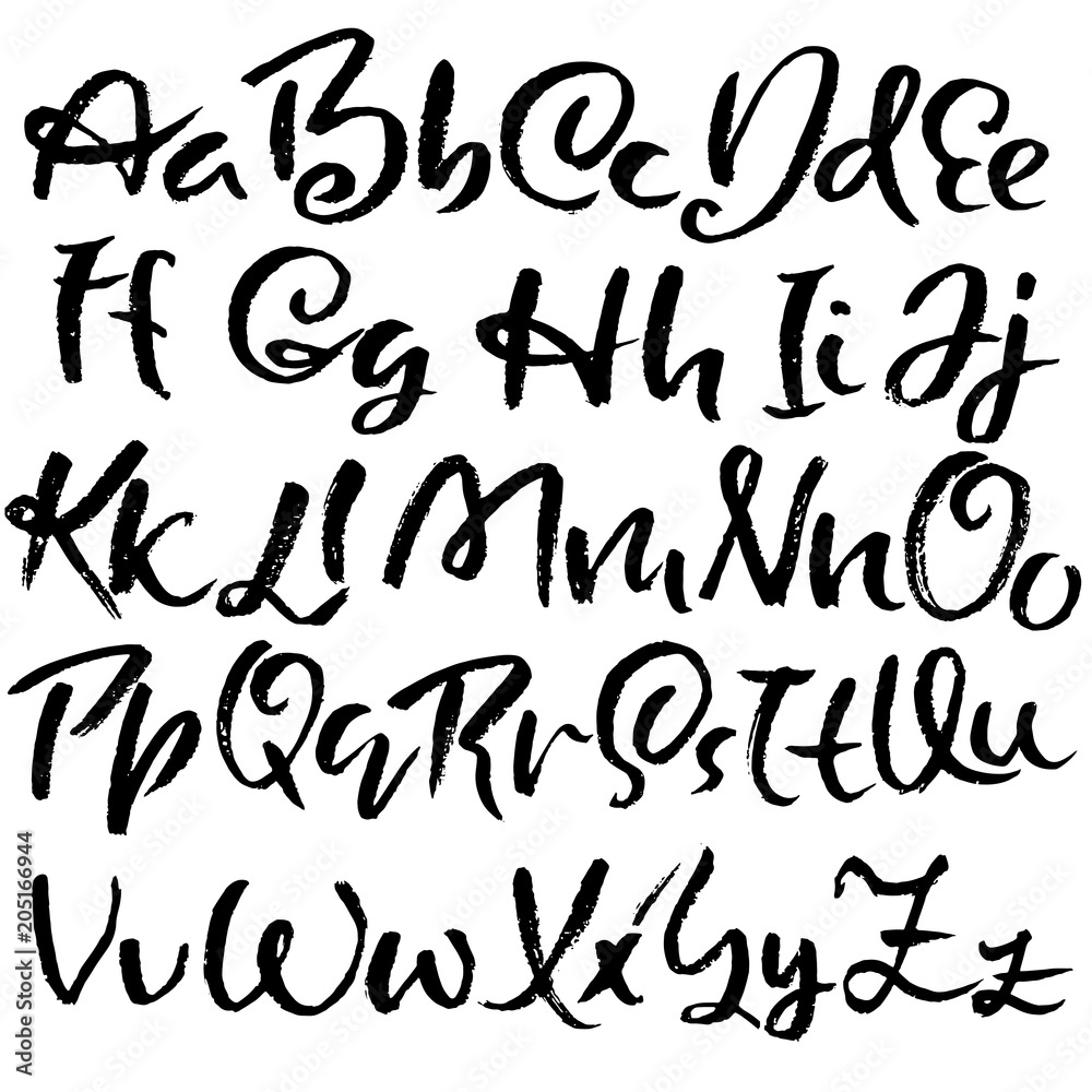 Grunge distress font. Modern dry brush ink letters. Handwritten alphabet. Vector illustration. Grunge distress font. Modern dry brush ink letters. Handwritten alphabet. Vector illustration.